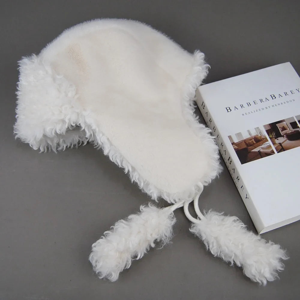 Real Fur Wool Hat Unisex New Winter Warm Bomber Russian Ushanka Hats With Ear Flaps Cow Leather Thick Snow Earflaps Baseball Cap