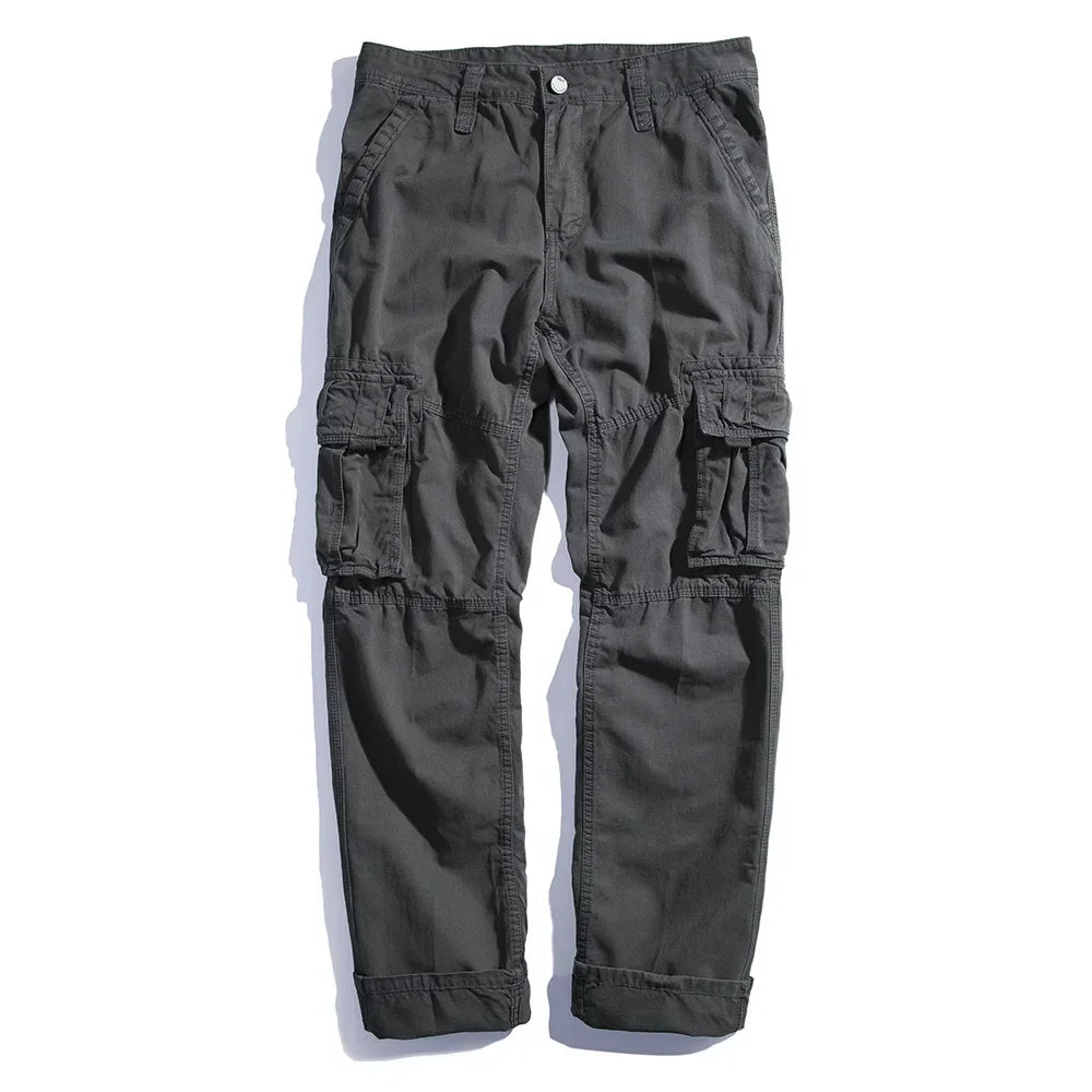 Casual Pants Men Straight Leg Cotton Cargo Trouser Male Multi Pocket Work Fishing Wear Military Style Summer Spring Khaki Black