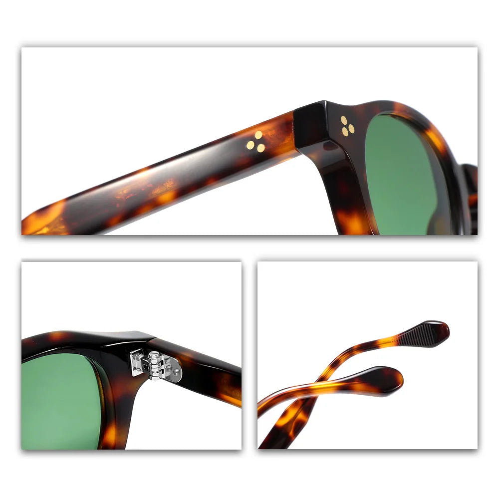 Vintage Tortoiseshell Acetate Sunglasses Men Women Retro Round Frame UV400 Protection Classic Rivet Design Sun Glasses