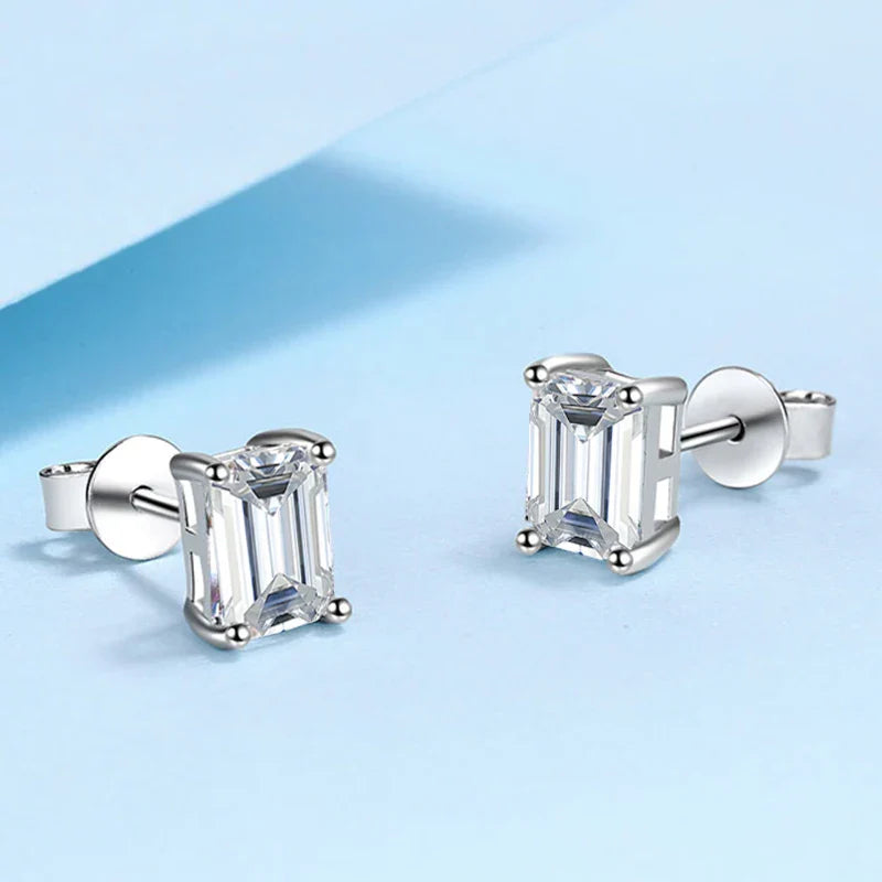 0.5CT 1CT 2CT Emerald Radiant Cut Moissanite Studs Earrings for Women Lab Diamond 925 Sterling Silver Earring Jewelry