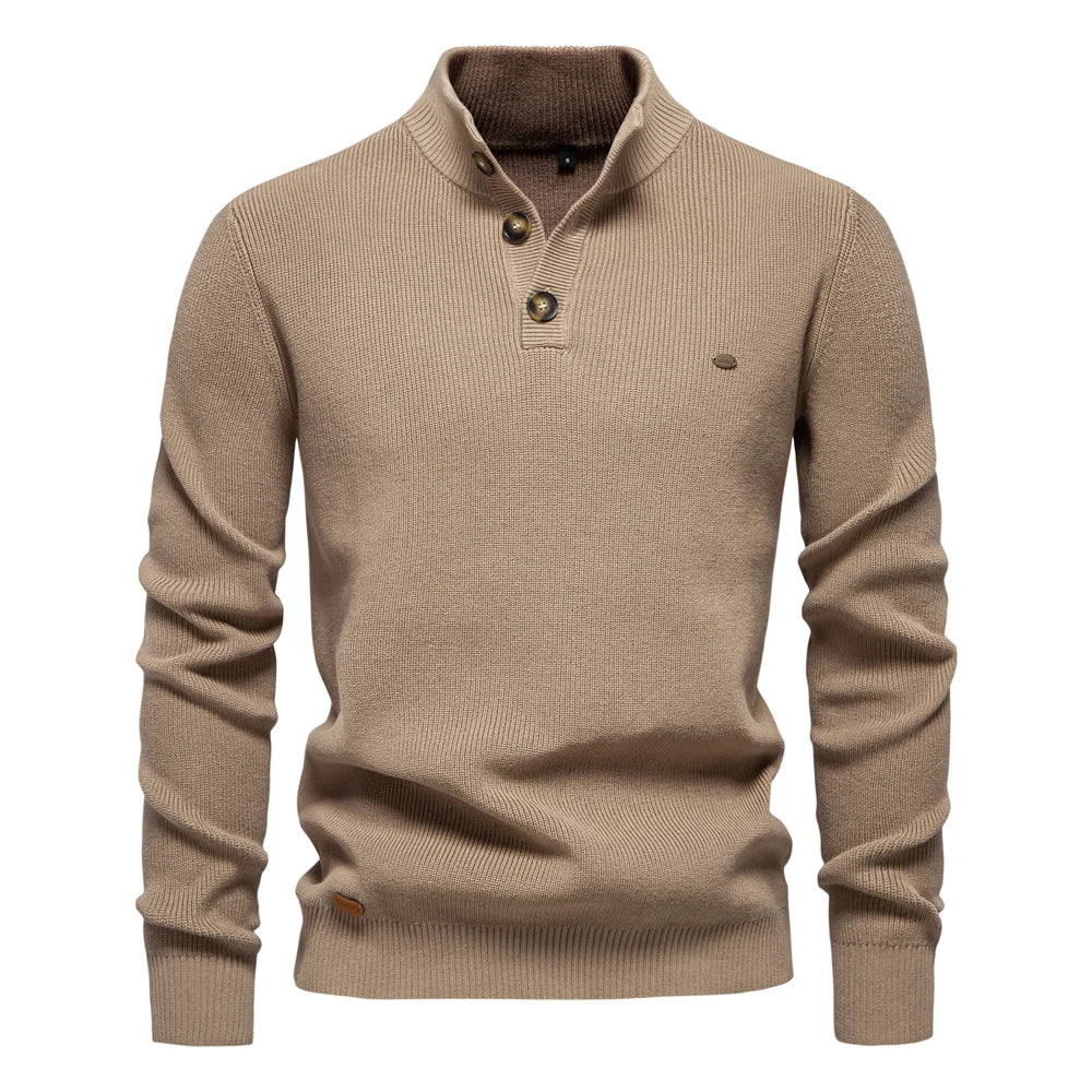 2024 Autumn Quarter Zipper Mock Neck Pullover Sweaters for Men Quality Warm Winter Cotton Knitted Men's Sweaters