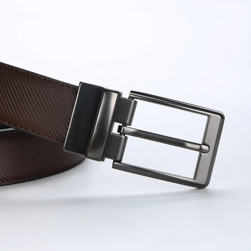 1pcs Men's Leather Reversible Belt, Rotate Black Buckle