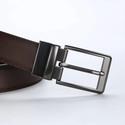 1pcs Men's Leather Reversible Belt, Rotate Black Buckle