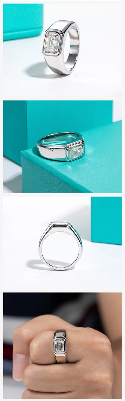 2ct D Color Emerald  Moissanite Men Ring 925 Sterling Silver 18K Gold Plated Engagement Rings For Man Jewelry Wholesale