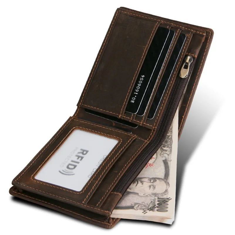 Portefeuille homme en cuir véritable de vachette vintage avec blocage RFID, fait à la main, avec porte-monnaie, portefeuille court