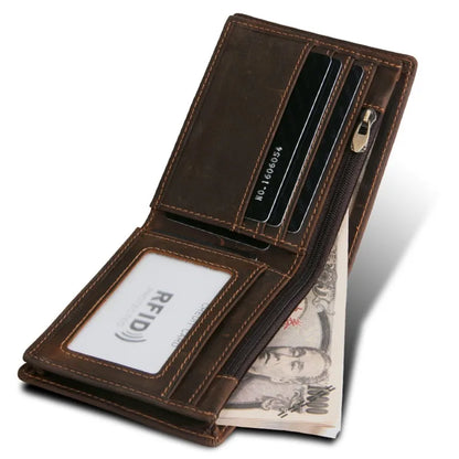 Portefeuille homme en cuir véritable de vachette vintage avec blocage RFID, fait à la main, avec porte-monnaie, portefeuille court