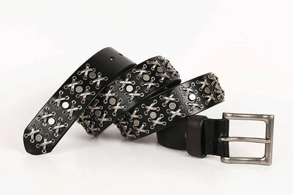 3.8CM Cowboy Punk Belt Real Genuine Leather Men Belt Metal Stud Rivet Jeans Belts For Men Strap Ceinture Homme Male Strap
