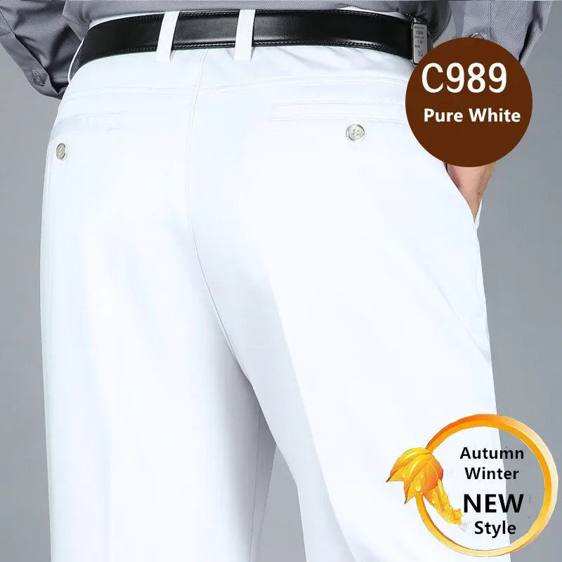Suit Pants Men Formal Dress Trousers Autumn Elastic Office Plus Size 42 40 Business Thick Straight High Waist Male White Clothes