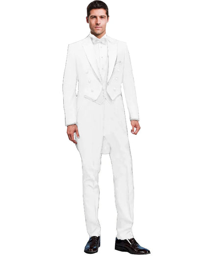 3 Piece Black Men Suit Wedding Groom Tuxedo Long Tailcoat Best Man Formal Prom Suit Fashion Costume Homme (Jacket+Vest+Pants)