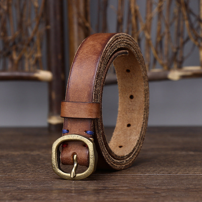 2.3CM Ladies Pure Cowhide Copper Buckle Genuine Leather Casual Jeans Thin Belt Women High Quality Retro Luxury Female Waistband