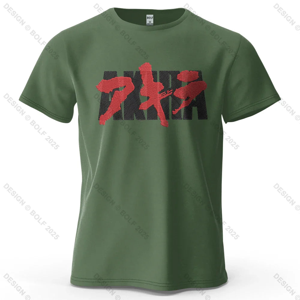 Akira Japanese Font Printed Men's T-Shirt 100% Cotton Oversized Classic Graphic Tees for Women Tops Tees Streetwear