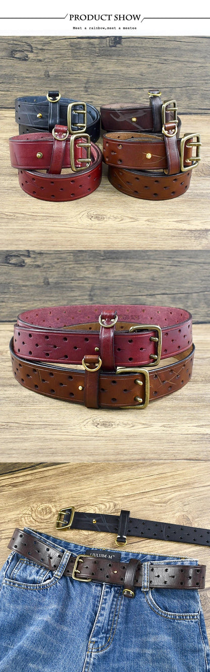 Pure Cowhide 3.8cm Wide Genuine Leather Belt for Men Double Pin Buckle Male Jeans Belts Top Quality Luxury Gift Waistband