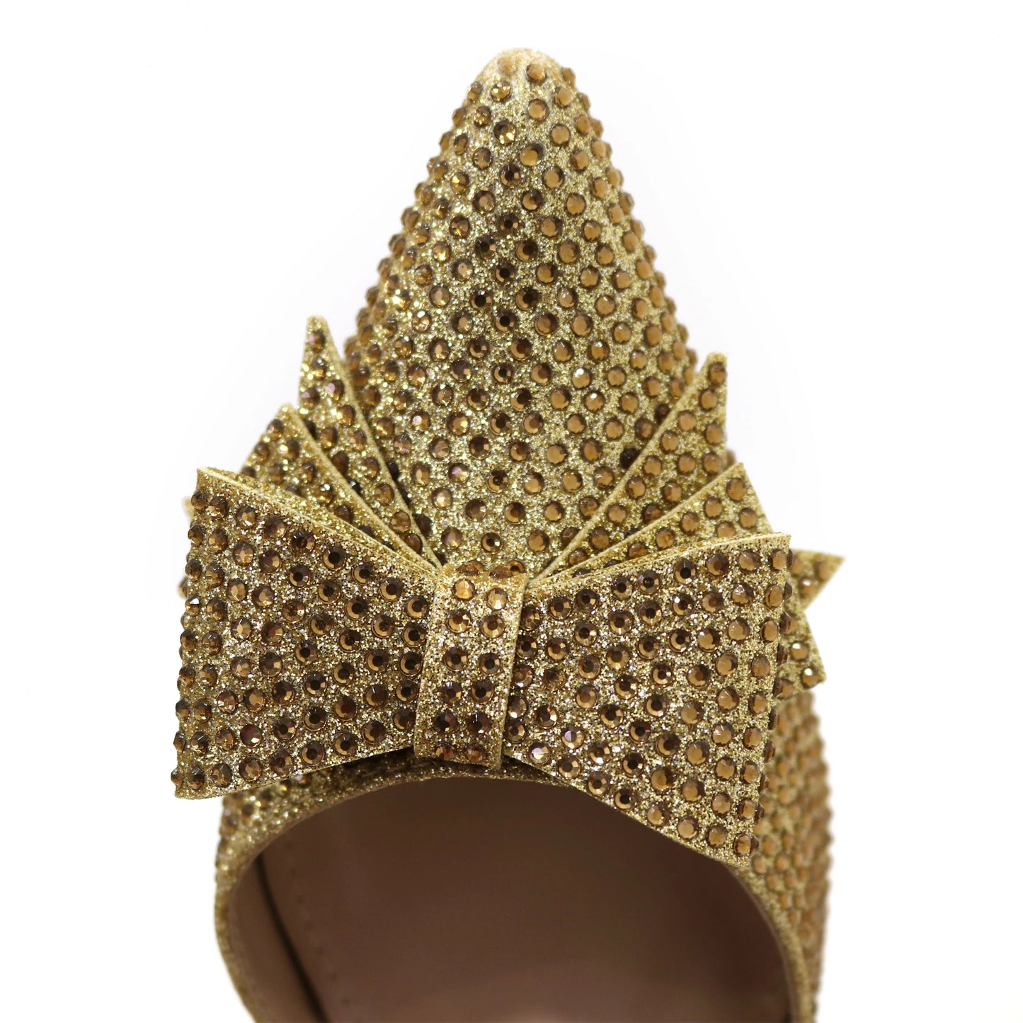 Bridal High Heels for Women 2023 Pointed Toe With Bows Gold Color Rhinestone  Elegant Party Wedding Shoe and Bag Set