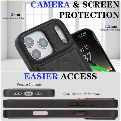 Magnetic Wallet Phone Case for iPhone 13 14 15 16 17 Pro Max, Wireless Charging Foldable Stand, Card Holder Protective Cover