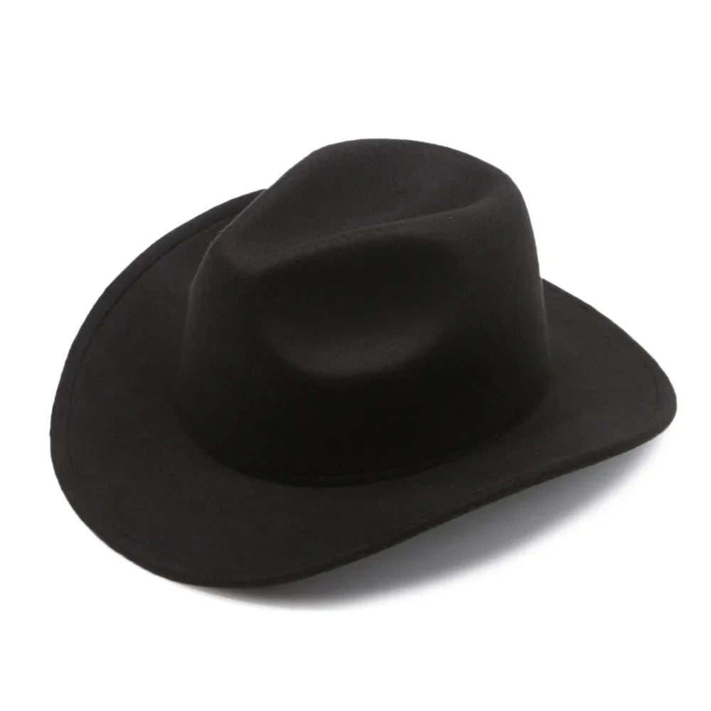 New Wide Brim Cowboy Hat Solid Color Felt Panama British Retro Cap Women Men