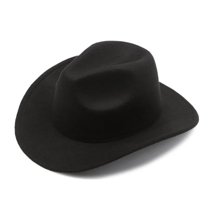 New Wide Brim Cowboy Hat Solid Color Felt Panama British Retro Cap Women Men