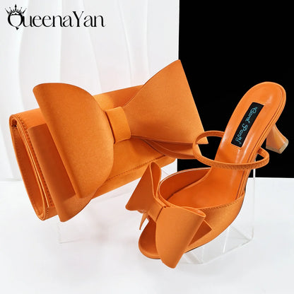 Italian Design Large Butterfly Knot Bag with Opening High Heels or Matching Bag Set - Stylish and Comfortable Women's Shoes