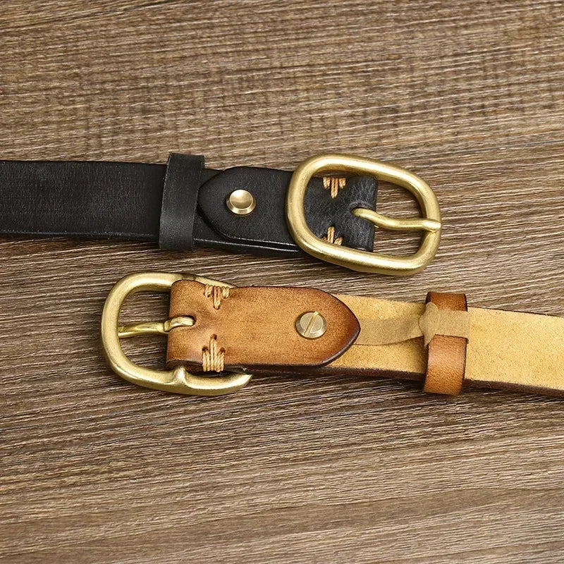 2.8CM Ladies Pure Cowhide High Quality Genuine Leather Belts for Women Brass Buckle Jeans Cowboy Waist Belt Luxury Designer