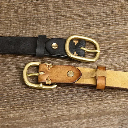 2.8CM Ladies Pure Cowhide High Quality Genuine Leather Belts for Women Brass Buckle Jeans Cowboy Waist Belt Luxury Designer