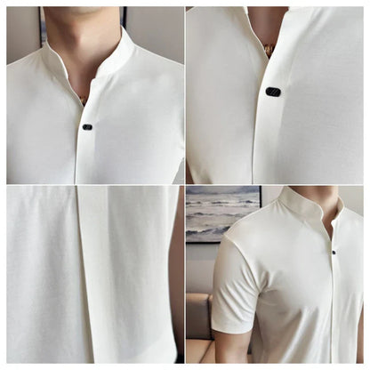 Men's High Elastic V-neck Polo Shirt, Thin Short-sleeve T-shirt, Business Casual Men's Top, 2024 High Quality, M-4XL.