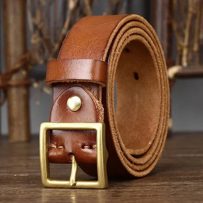3.3CM Pure Cowhide Genuine Leather for Men's Women High Quality Jeans Brass Buckle Belts Cowboy Fashion Designer Matching Belt