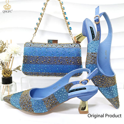 Ladies High Quality Women's Pumps Black Gold Shoes and Bag Set DURABLE OUTSOLE Italian Fashion Design For Nigeria Wedding
