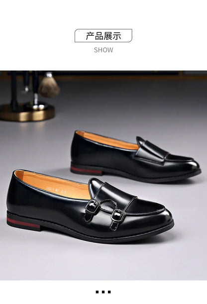 Spring Summer New Cow Leather Shoes for Men Buckle Designer Loafers Male Solid Color Big Size Fashion Business Casual Shoes Man