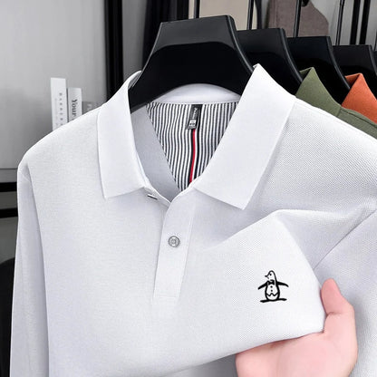 100% High-quality Cotton Latest Men's Polo Long Sleeve Autumn Spring Warm Fashionable Business Casual Cozy Delicate Embossed Top