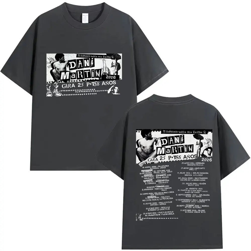 Rapper Dani Martin Tour 2025-2026 Merch T Shirts Men's Pop Music Clothing Short Sleeve T-shirt Man Hip Hop Gothic Vintage Tshirt