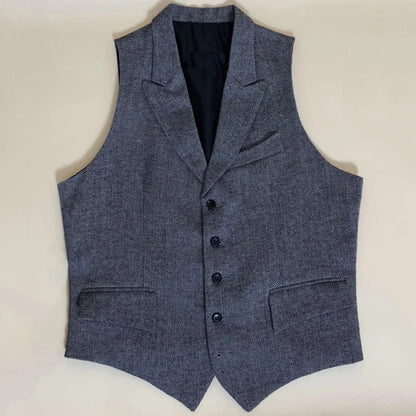 Men Vest Gray Herringbone Single Button With Lapel Waistcoat For Wedding Banquet Party Business Office Work Daily Men Suit Vest