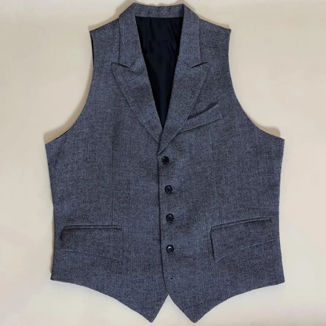 Men Vest Gray Herringbone Single Button With Lapel Waistcoat For Wedding Banquet Party Business Office Work Daily Men Suit Vest