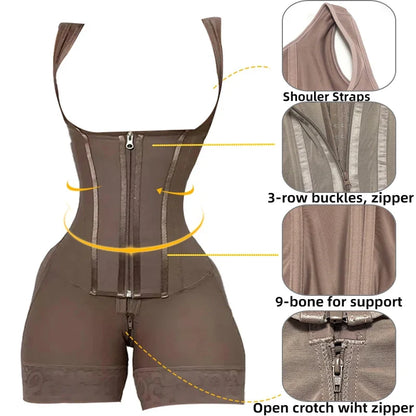 Fajas Shapewear Bodysuit Body Shaper Women 9-bone High Compression Girdles Double Tummy Control Full Body Open Crotch