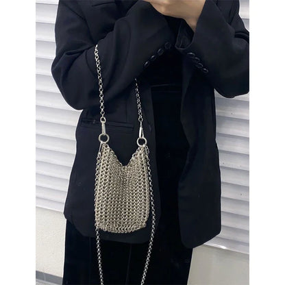 Metallic Hauberk Shoulder Bag Woven Ring Tote Chain Mail Designer Purses and Handbags Handmade Hollow Crossbody Bags for Women
