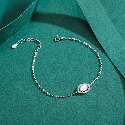 Genuine 925 Sterling Silver Luxury Elegant Oval Natural Moonstone Chain Bracelet For Women Romantic Simple Fine Jewelry