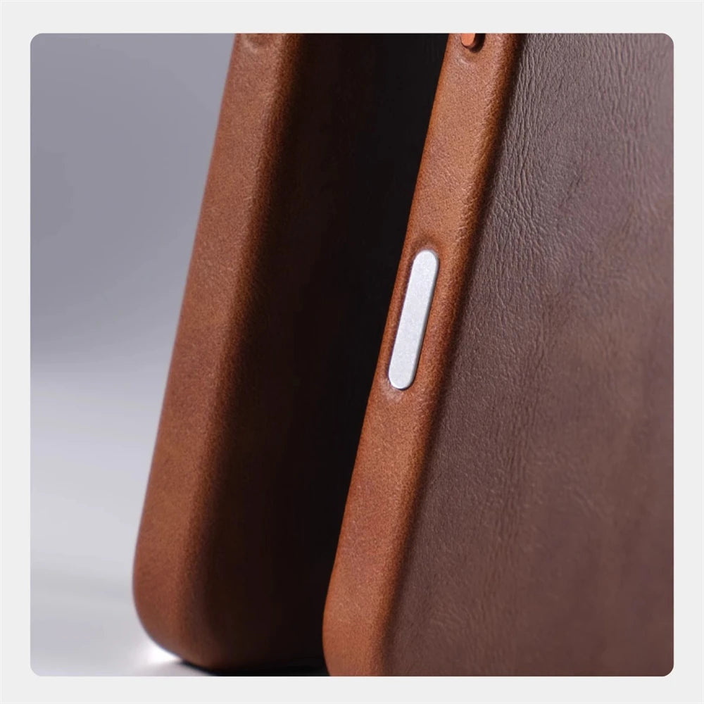 Luxury Business Retro Leather Magnetic Case For iPhone 17 Pro Max 16 Plus 15 14 13 MagSafe Alloy Lens Wireless Charging Cover