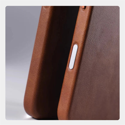 Luxury Business Retro Leather Magnetic Case For iPhone 17 Pro Max 16 Plus 15 14 13 MagSafe Alloy Lens Wireless Charging Cover