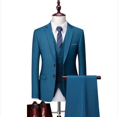 2026 New Men's Suit 3-Piece, Wedding Party Dress Jacket Vest Trousers, Fashion Slim Fit Blazer Waistcoat Pants Red Blue Green