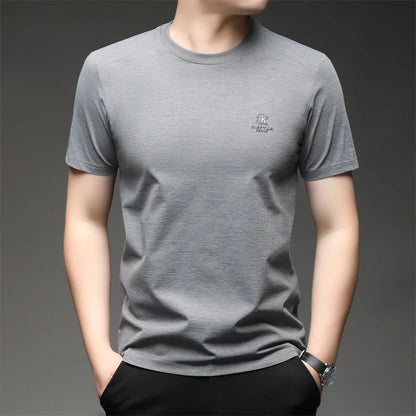 2026 New Men's Korean Style Fashion Badge Short Sleeved Sleeve Round Neck T-shirt Casual and Comfortable Summer Versatile Top
