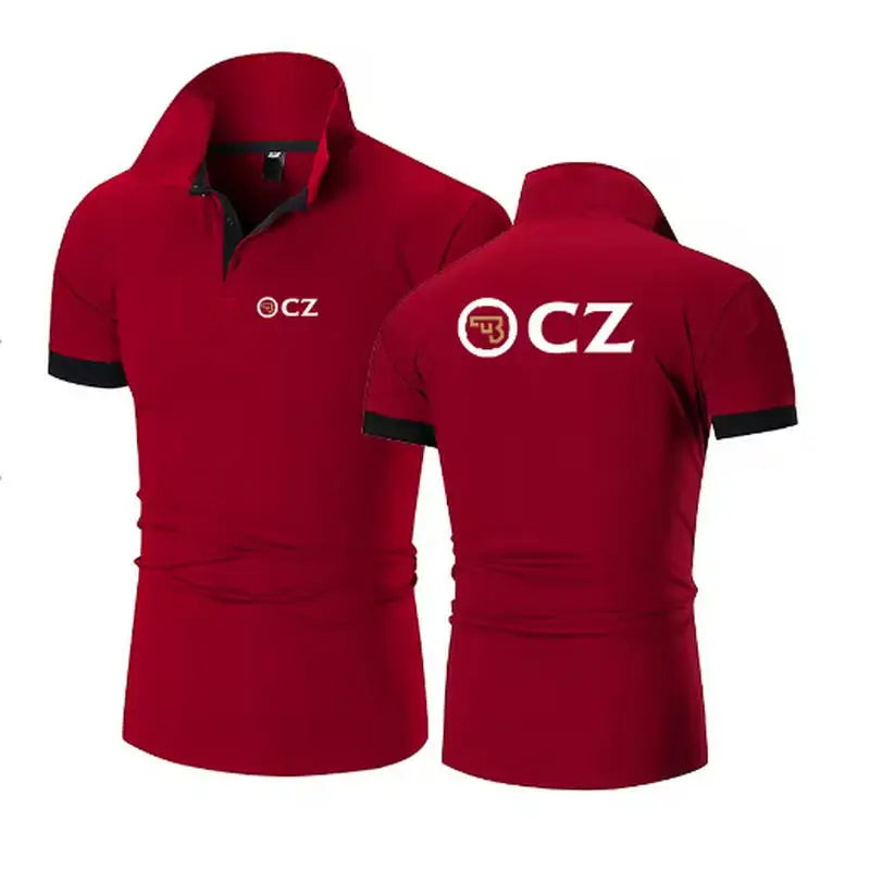 CZ Ceska Zbrojovka 2025 Men's New Summer Hot Sale Fashion Cotton Breathable Polos Shirt Casual Solid Color Slim Fit Top Clothing