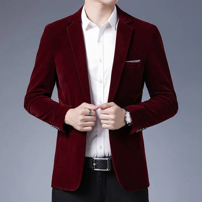 Plus Size 5XL-M Autumn Winter Velvet Men Suit Jacket Fashion Men's Wedding Dress Jacket Casual Slim Blazer Formal Evening Dress