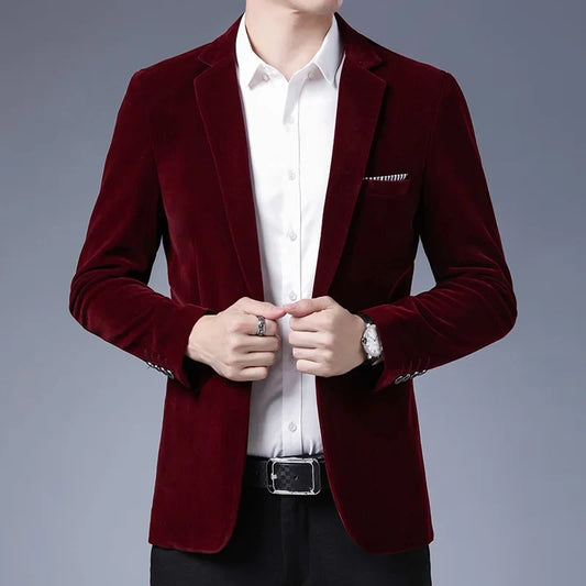 Plus Size 5XL-M Autumn Winter Velvet Men Suit Jacket Fashion Men's Wedding Dress Jacket Casual Slim Blazer Formal Evening Dress
