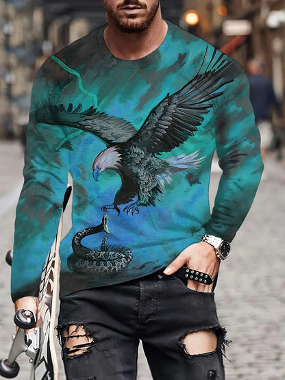 Fashion Eagle 3D Digital Printing Men's Casual Comfortable Long Sleeve T Shirt Fall Men's Patterned Clothing Tops Men's Gifts