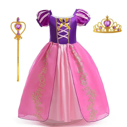 Girl Role Play Rapunzel Princess Dress for Kids Halloween Cosplay Tangled Costume Birthday Party Sequins Mesh Bow Clothes
