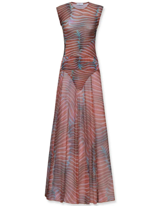 Sexy Boutique See Through Maxi Dress Sets 2 Pieces Printed Slim Fit Top Jumpsuit A Line Long Skirt 2025 Women Top Skirts Outfits