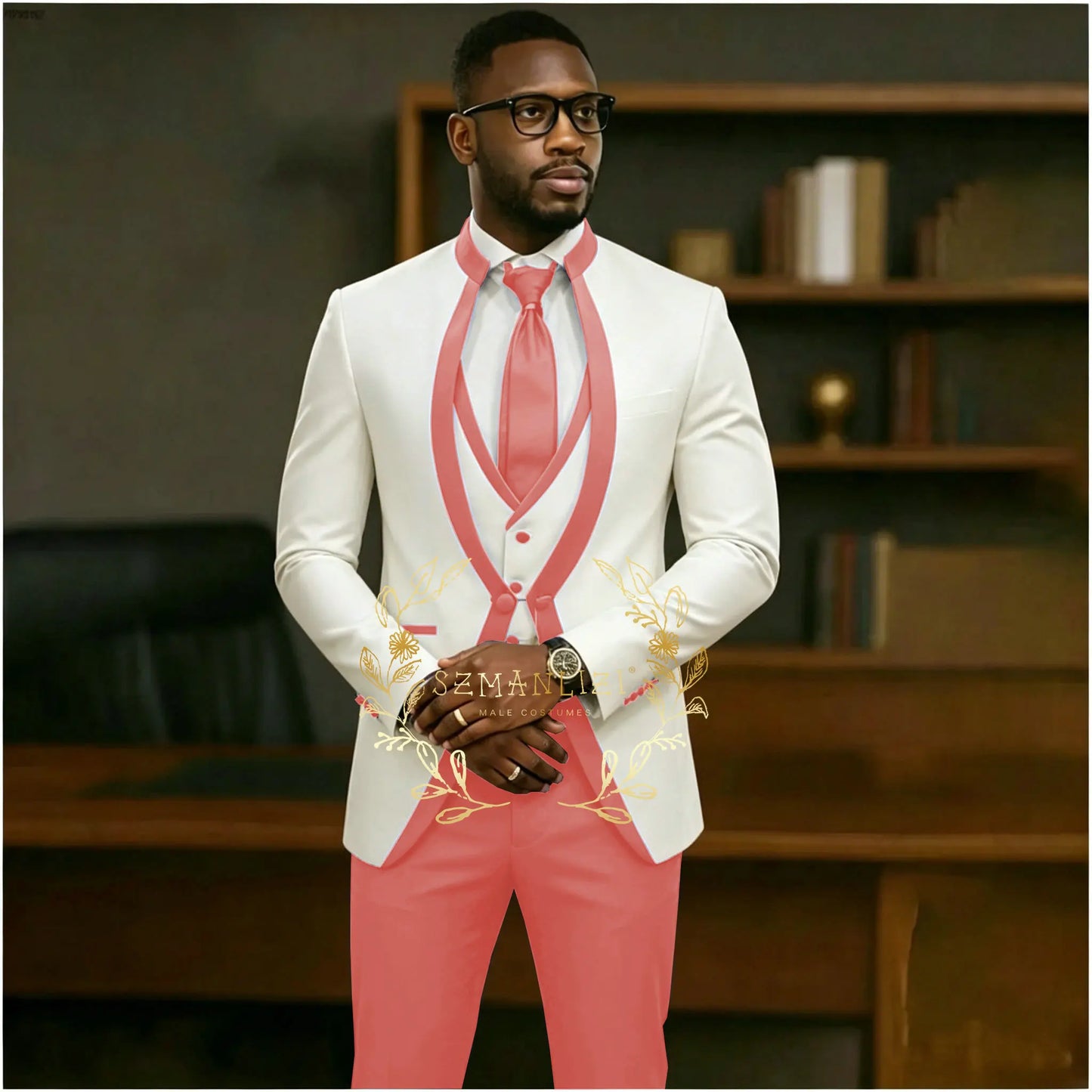 Handsome Formal Tuxedos Suits For Men Wedding Party Dress Slim Fit 3 Pieces Groomsmen Jacket Vest Pant 3 Piece Male Costume