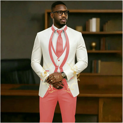 Handsome Formal Tuxedos Suits For Men Wedding Party Dress Slim Fit 3 Pieces Groomsmen Jacket Vest Pant 3 Piece Male Costume
