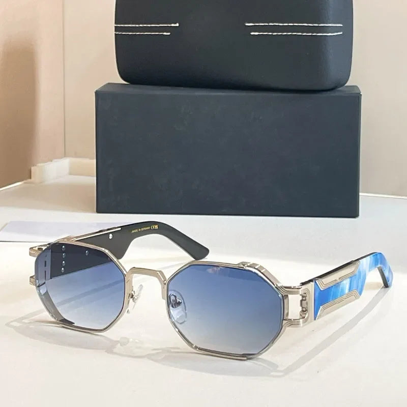 Polygon Rectangle Designer Sunglasses Men Alloy Acetate Germany Brand Trendy High Quality UV400 Classical Vinatge with Case