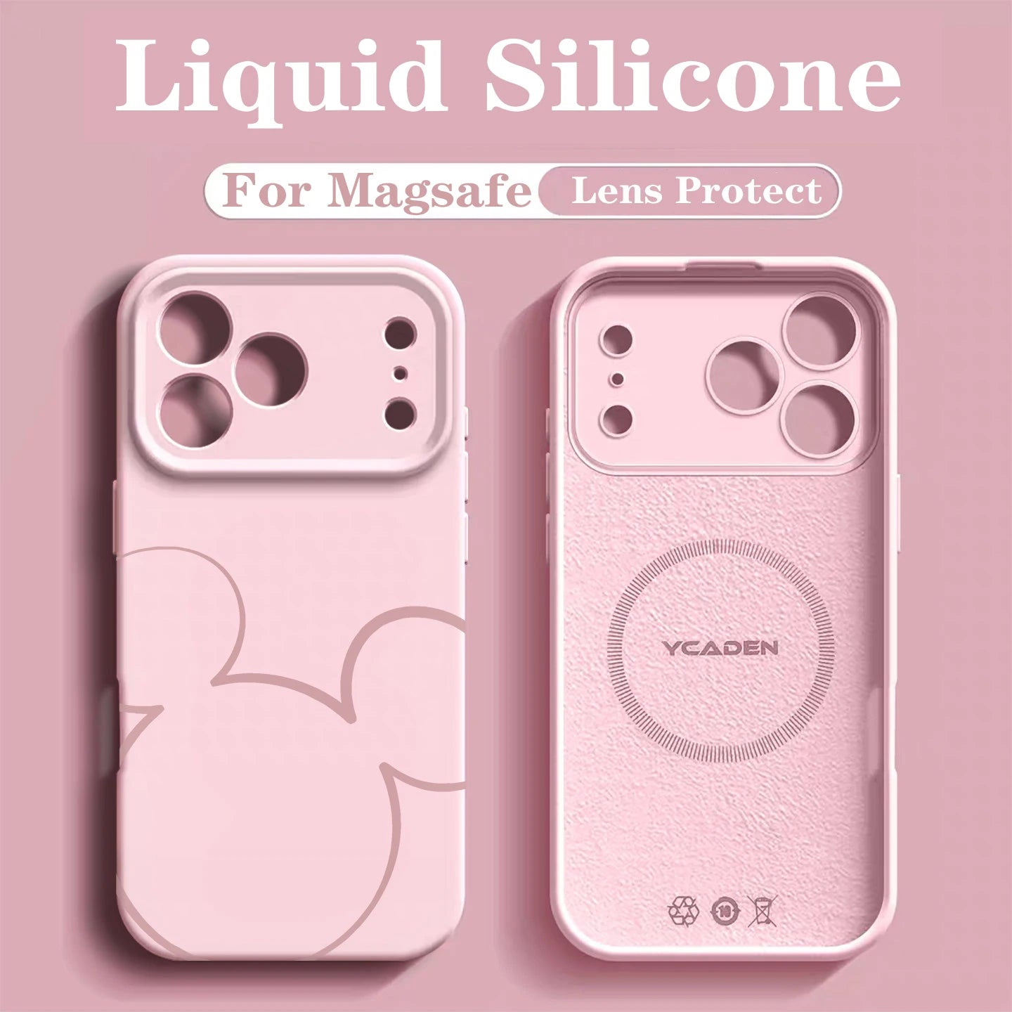 Luxury Liquid MIkey Silicone For Magsafe Phone Case For iPhone 17 Pro 16 15 14 13 12 Pro Max Wireless Charging Skin Smooth Cover