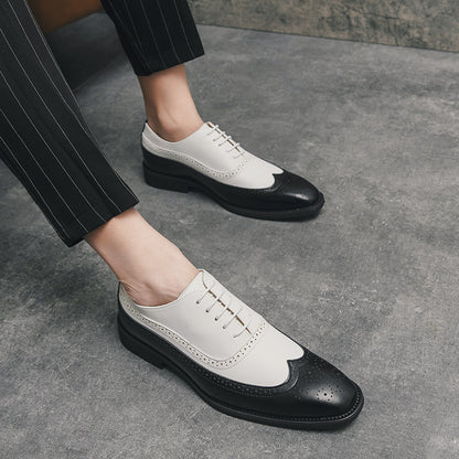 Men Wingtip Detail Dress Shoes, Business Two Tone Oxford Shoes For Wedding party
