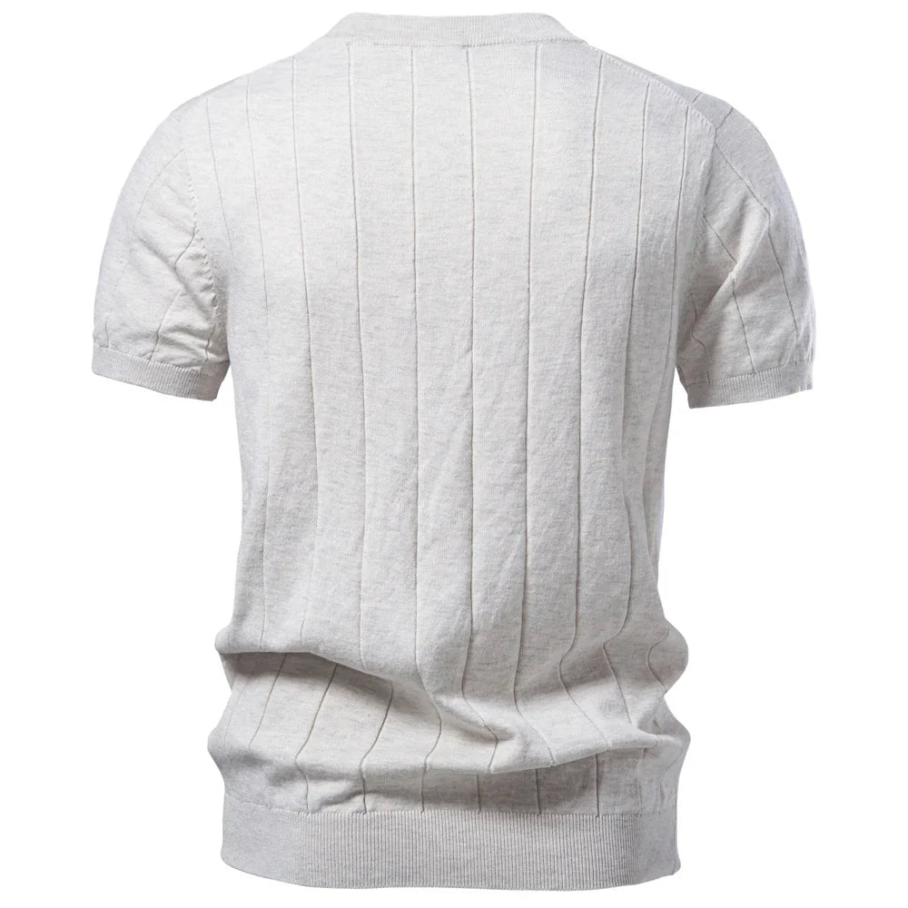 100% Cotton Stripe T-Shirts for Men Solid Color O-Neck Soft Touch Comfortable Casual Summer Wear Top